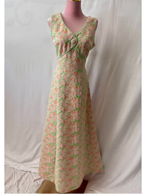 Vintage Kay Windsor 60s 70s Neon Floral Maxi Dress ILGWU Union Made Mod